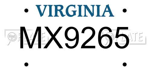 MX9265 Virginia License Plate