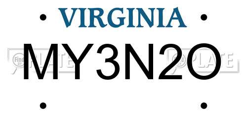 MY3N2O Virginia License Plate