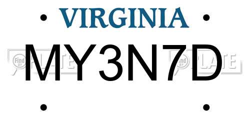 MY3N7D Virginia License Plate