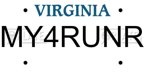 MY4RUNR Virginia License Plate