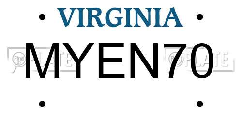 MYEN70 Virginia License Plate