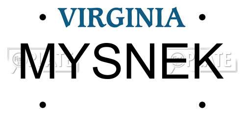 MYSNEK Virginia License Plate