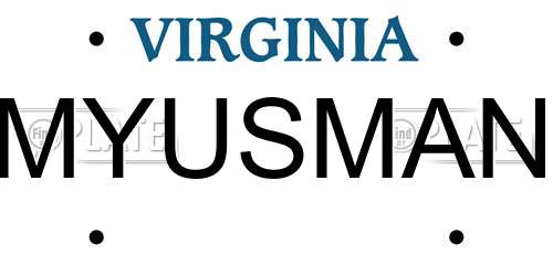 MYUSMAN Virginia License Plate