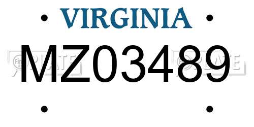 MZ03489 Virginia License Plate