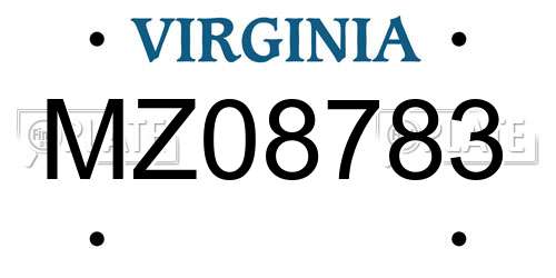MZ08783 Virginia License Plate