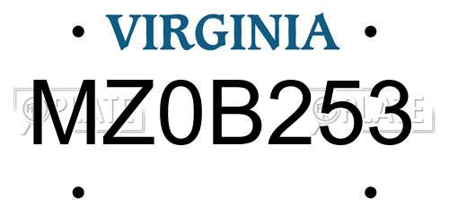 MZ0B253 Virginia License Plate