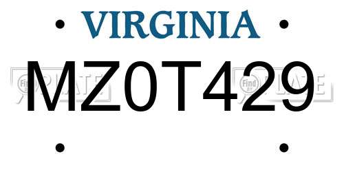 MZ0T429 Virginia License Plate