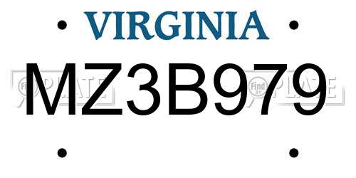 MZ3B979 Virginia License Plate