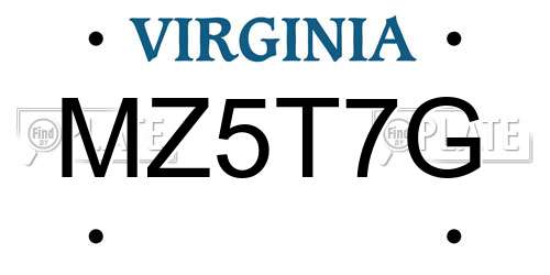 MZ5T7G Virginia License Plate