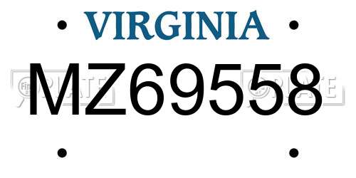 MZ69558 Virginia License Plate
