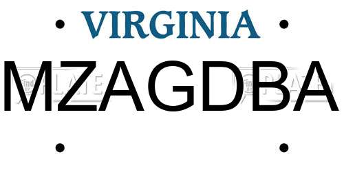 MZAGDBA Virginia License Plate