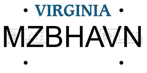 MZBHAVN Virginia License Plate