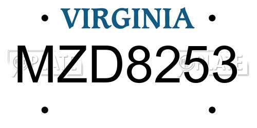 MZD8253 Virginia License Plate