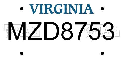 MZD8753 Virginia License Plate