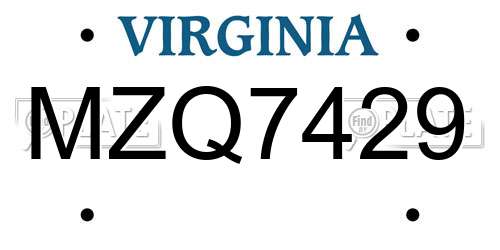MZQ7429 Virginia License Plate