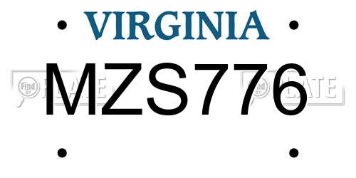 MZS776 Virginia License Plate