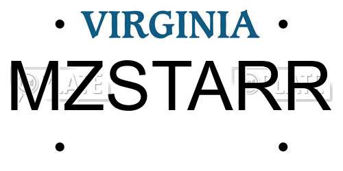 MZSTARR Virginia License Plate