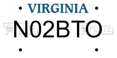 N02BTO Virginia License Plate