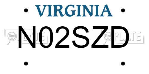 N02SZD Virginia License Plate