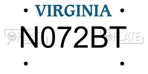 N072BT Virginia License Plate