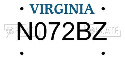 N072BZ Virginia License Plate