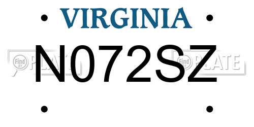 N072SZ Virginia License Plate