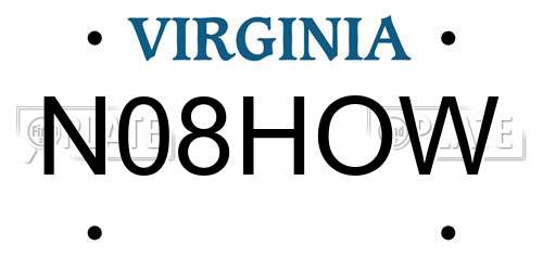 N08HOW Virginia License Plate