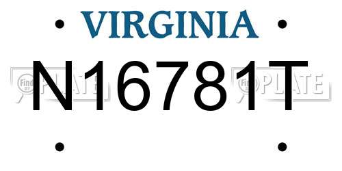 N16781T Virginia License Plate