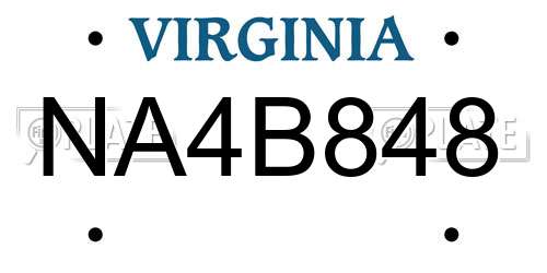 NA4B848 Virginia License Plate