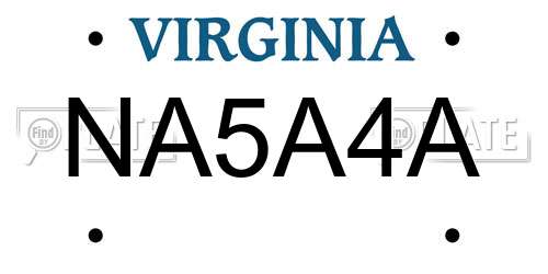NA5A4A Virginia License Plate