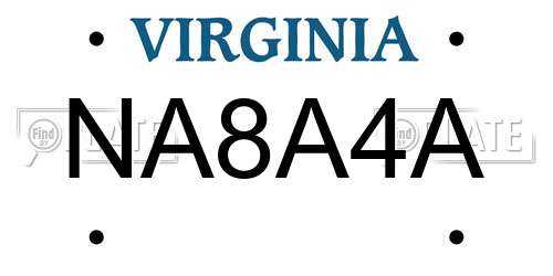 NA8A4A Virginia License Plate