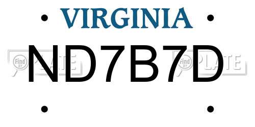 ND7B7D Virginia License Plate