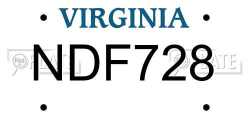 NDF728 Virginia License Plate