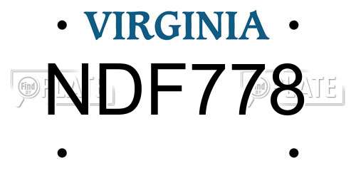 NDF778 Virginia License Plate