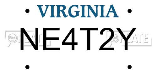 NE4T2Y Virginia License Plate