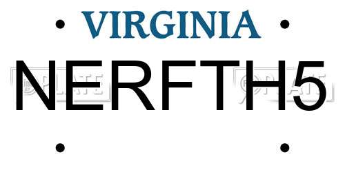NERFTH5 Virginia License Plate