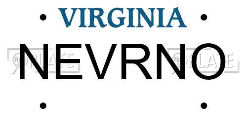 NEVRNO Virginia License Plate