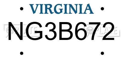 NG3B672 Virginia License Plate