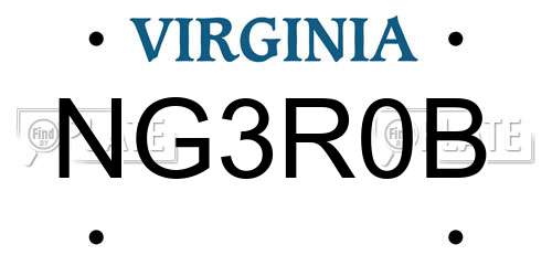 NG3R0B Virginia License Plate