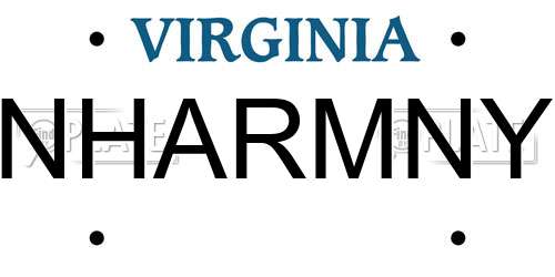 NHARMNY Virginia License Plate