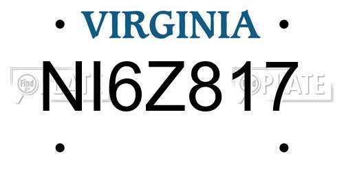 NI6Z817 Virginia License Plate