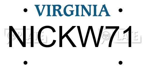 NICKW71 Virginia License Plate