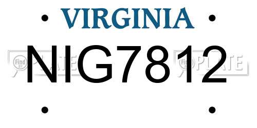 NIG7812 Virginia License Plate