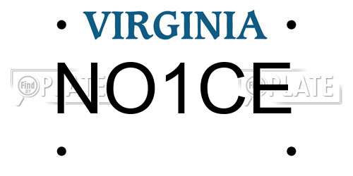 NO1CE Virginia License Plate