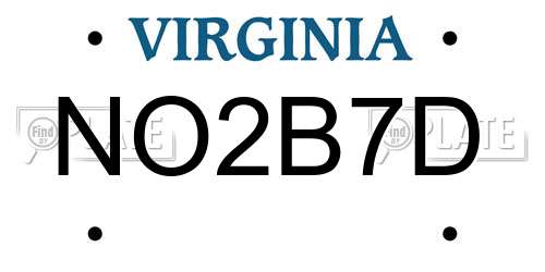 NO2B7D Virginia License Plate