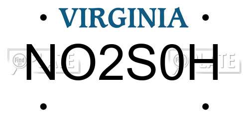NO2S0H Virginia License Plate