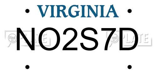 NO2S7D Virginia License Plate