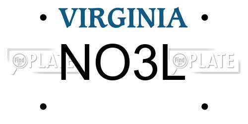 NO3L Virginia License Plate