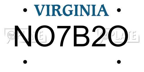 NO7B2O Virginia License Plate