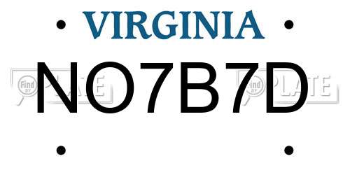NO7B7D Virginia License Plate